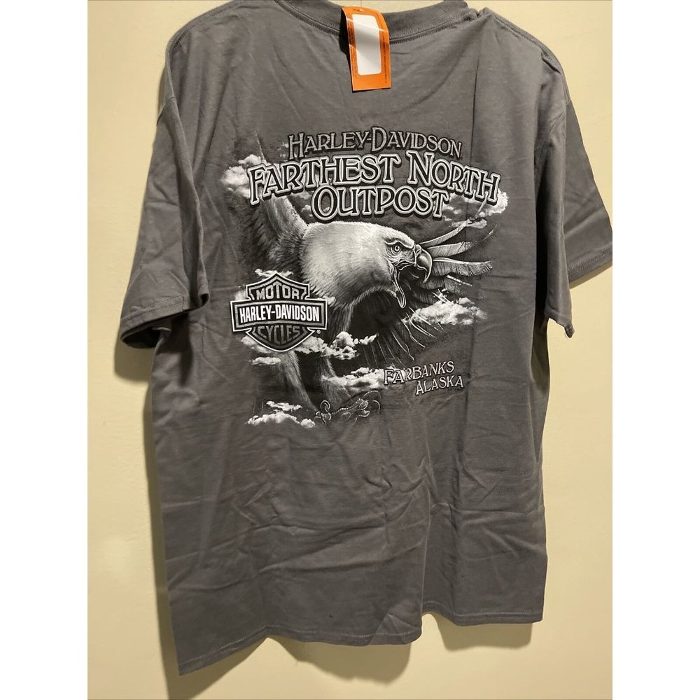 Harley Davidson Men Sz L Farthest North Outpost T-shirt Black Fairbanks Alaska